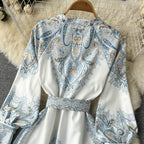 A-Linienkleid mit Gürtel und Blumenmuster
