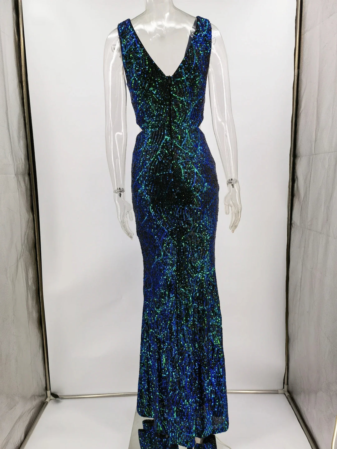 Heidi-Mode | Pailletten Hohes Seitenteil Ärmelloses Maxikleid