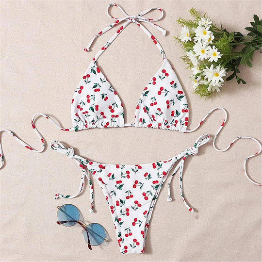 Heidi-Mode | Halter Triangle Sexy Bikini Set Frauen Patentleder Glitzer Badeanzug Sommer Einfarbig G String Bademode Seitenschnürung Monokini