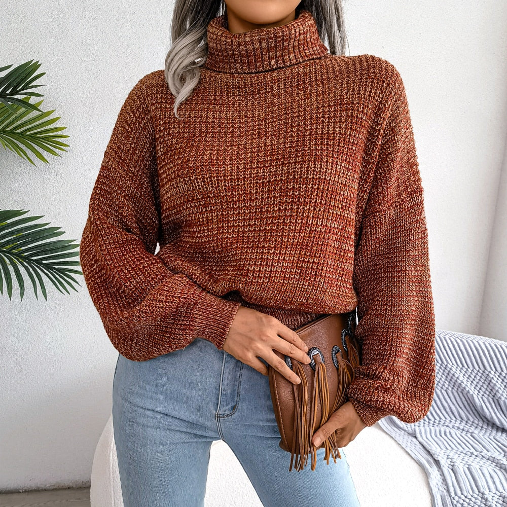 Lässiger gestrickter Rollkragenpullover für Damen