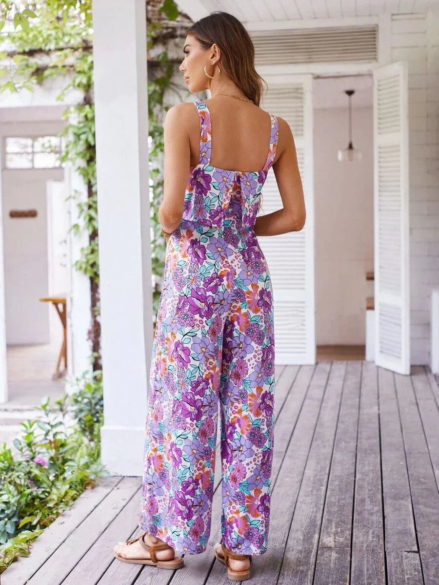 Heidi-Mode | Blumen Breite Bein Jumpsuit