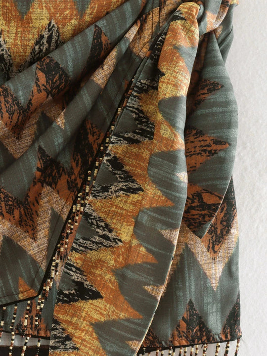 Heidi-Mode | Sommer Neu Jahrgang Geometrisch Druck Mini Rock Seiten Schleife Sarong Perlen Fransen Wickel Kleider Lässig Reißverschluss Kurz Shorts Frau