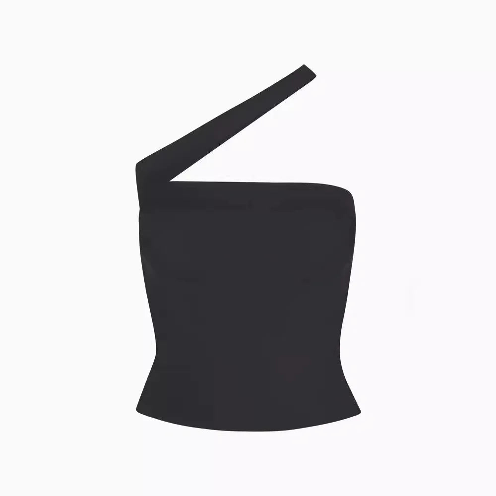 Heidi-Mode | Khy Kylie Diagonal Halterneck Weste Kurz Crop Slim Sexy Halterneck Top Frau