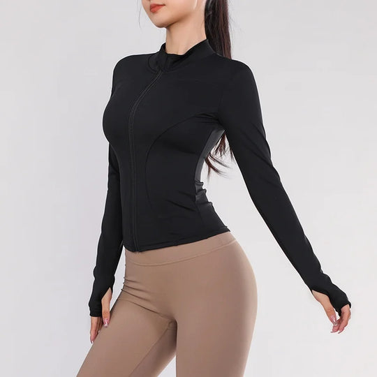 Heidi-Mode | Frauen Fitness Kleidung Einfarbig Schnell Trocknend Yoga Kleidung Hohe Elastizität Fitness Jacke Belüftet Lange Sport T-Shirt Damen Trainingsanzug