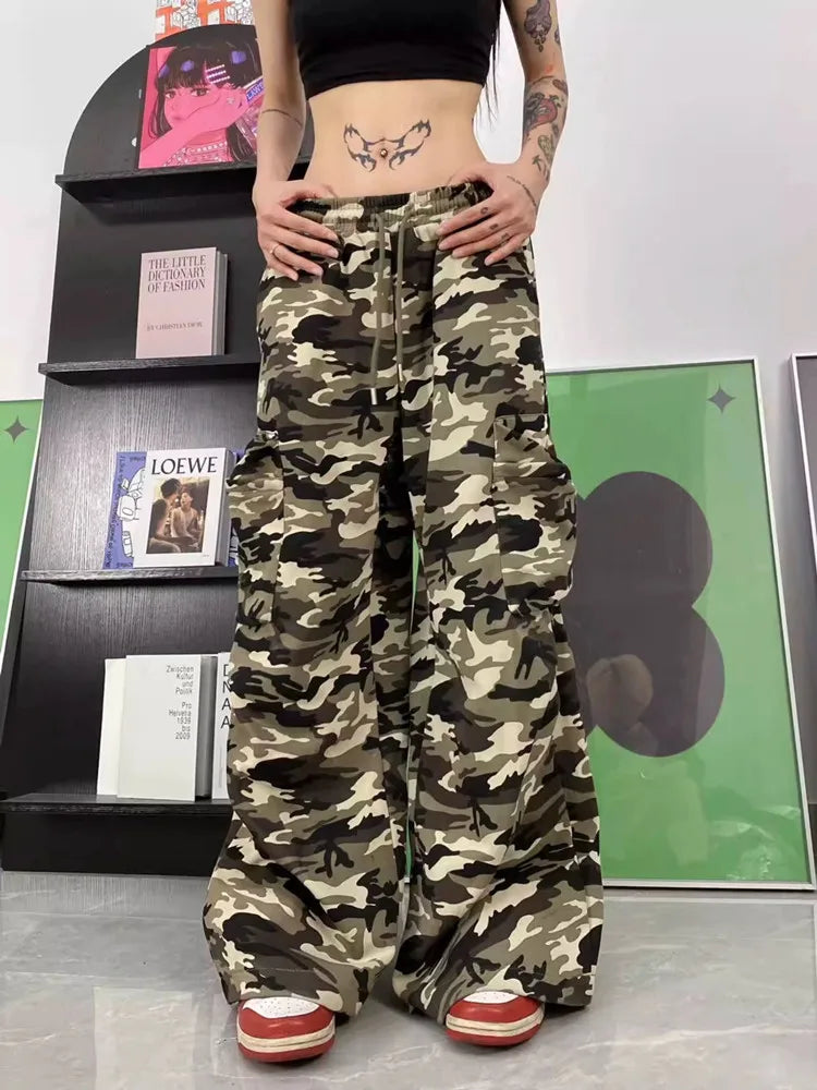 Heidi-Mode | Kleidung Y2K Streetwear Camouflage Baggy Neue Sommer Cargo Hosen für Frauen Breite Beine Freizeit Damen Sweatpants Locker Lange Hosen
