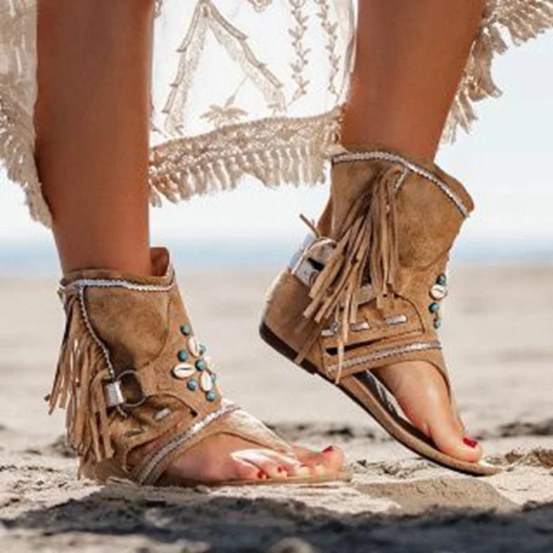 Heidi-Mode | Fransen Bohemian Sandalen