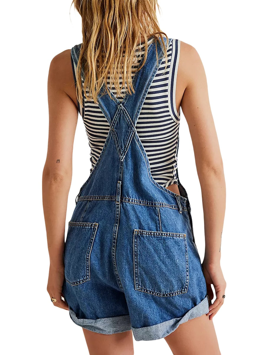 Heidi-Mode | Ärmelloses Denim Overall Jumpsuit für Frauen