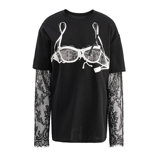 Heidi-Mode | Gemustertes Gedrucktes Kurzarm Wellen Spitzen T-Shirt Zwei Teile Set für Frauen Frühling Neue Artikel Lässige Kleidung