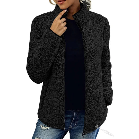 Heidi-Mode | Winter Teddy Jacke - Voller Reißverschluss und Hoher Kragen Design
