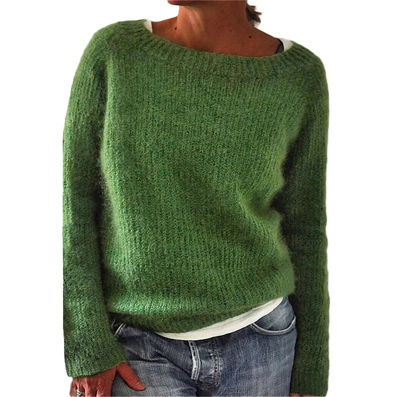 Damen lockerer Bootneck gestrickter Pullover