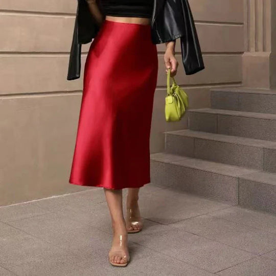 Heidi-Mode | Frauen Hoch Taille Rock Seide Satin Röcke A-Linie Elegant Mode Röcke Pink Midi Rock Neu Koreanischer Stil Bleistift Shorts Rock