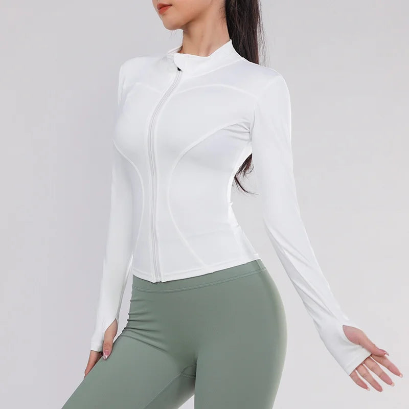 Heidi-Mode | Frauen Fitness Kleidung Einfarbig Schnell Trocknend Yoga Kleidung Hohe Elastizität Fitness Jacke Belüftet Lange Sport T-Shirt Damen Trainingsanzug