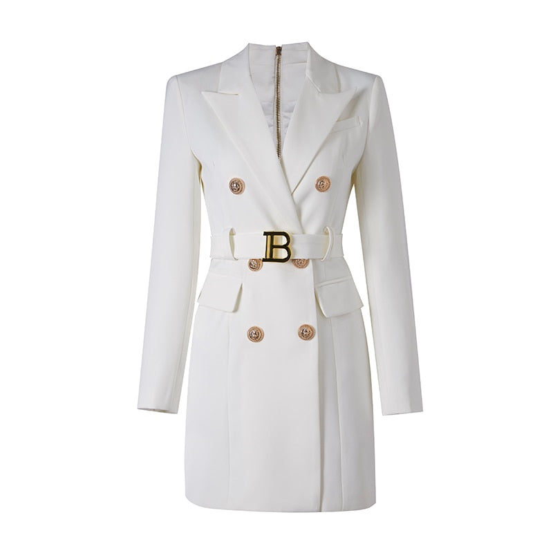 Heidi-Mode | Schicker Blazer Kleid mit Taillenband und Statement Knöpfen