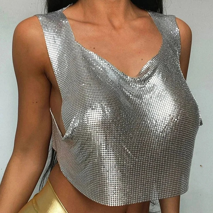 Heidi-Mode | Metall Pailletten Y2k Crop Top