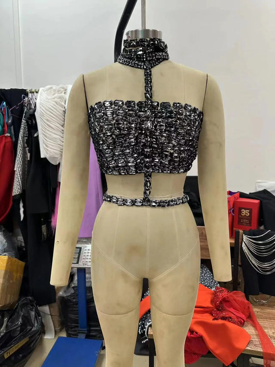 Heidi-Mode | Berühmtheitsmode Roter Teppich Kleidung Damen Strass Große Kristall Sexy Neckholder Tops Nachtclub Party Tv Show Tops Tank Hochwertig