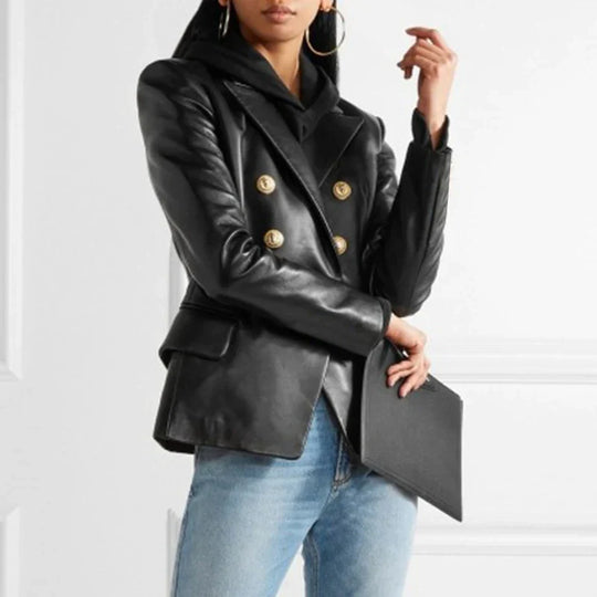 Heidi-Mode | Lederblazer Mit Doppelter Knopfleiste
