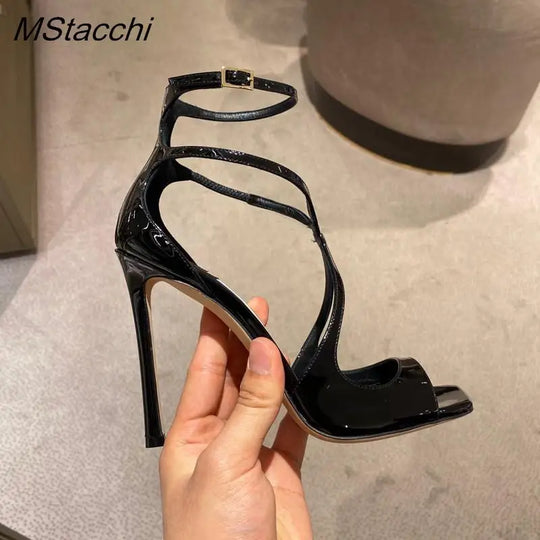 Heidi-Mode | Damen Luxus Sandalen Sommer Pink Satin Offene Zehe Stiletto Sandalen Einfache Hohe Absätze Damen Pumps Knöchelriemen Designer Schuhe