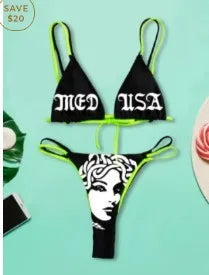Heidi-Mode | Sexy Goth Bikini Frauen Buchstaben Totenkopf Druck Badeanzug Split Badeanzug Hohe Taille Gotische Bikini Set Strandoutfits