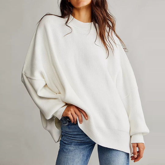 Heidi-Mode | Eleganter Damenpullover Rot Übergröße mit Rundhalsausschnitt und Langen Ärmeln