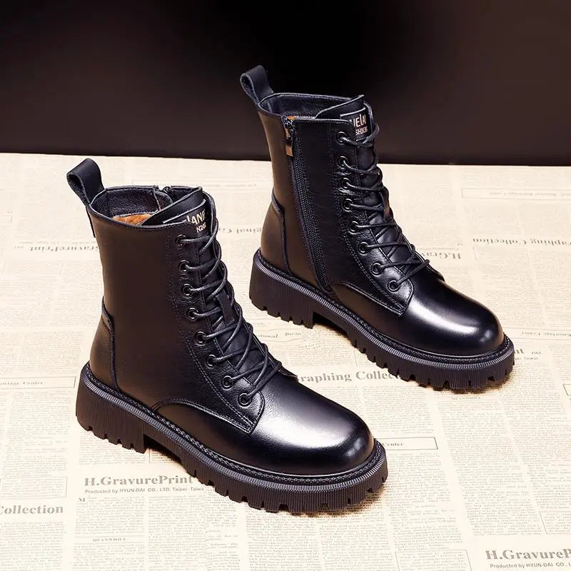 Heidi | Gefütterter Chunky Boot schwarzes Leder