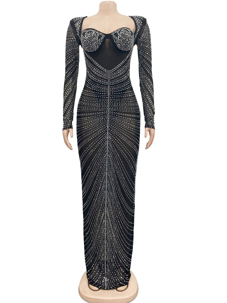 Heidi-Mode | Wunderschönes Offene Rücken Pailletten Maxi Kleid