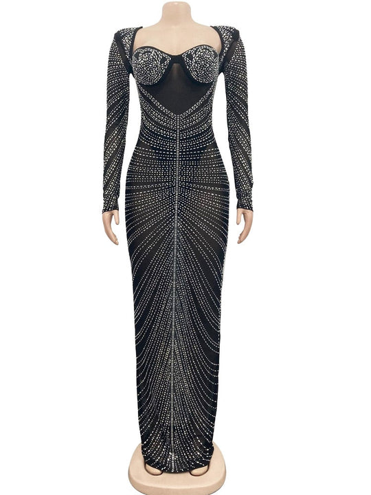 Heidi-Mode | Wunderschönes Offene Rücken Pailletten Maxi Kleid