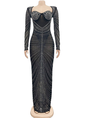 Heidi-Mode | Wunderschönes Offene Rücken Pailletten Maxi Kleid