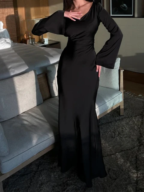 Damen Rundhalsausschnitt Langes Kleid