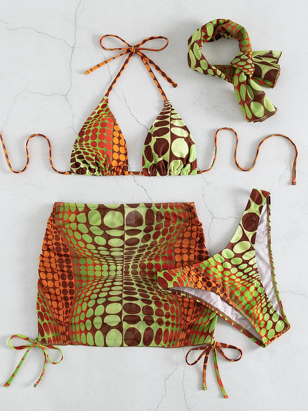 Heidi-Mode | Dot Prin Bikini, Mini Rock, Kopfbedeckung 4 Stück Satzs