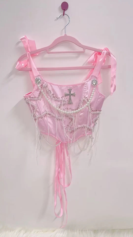 Heidi-Mode | Jahrgang Zur Spitzepe Fairy Grunge Halterneck Zur Spitzey2K Kleidung Y2K Crop Zur Spitze Goth Kleidung Y2K Zur Spitze Y2K Modey2K Mode Pink Zur Spitzepe Korsett Zur Spitzepe