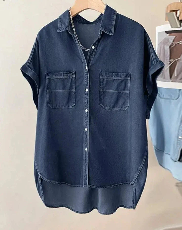 Moda Korte Mouw Denim Blouse