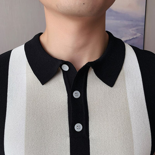 Heidi-Mode | Strick Kontraststreifen Kurzarm Polo Shirts