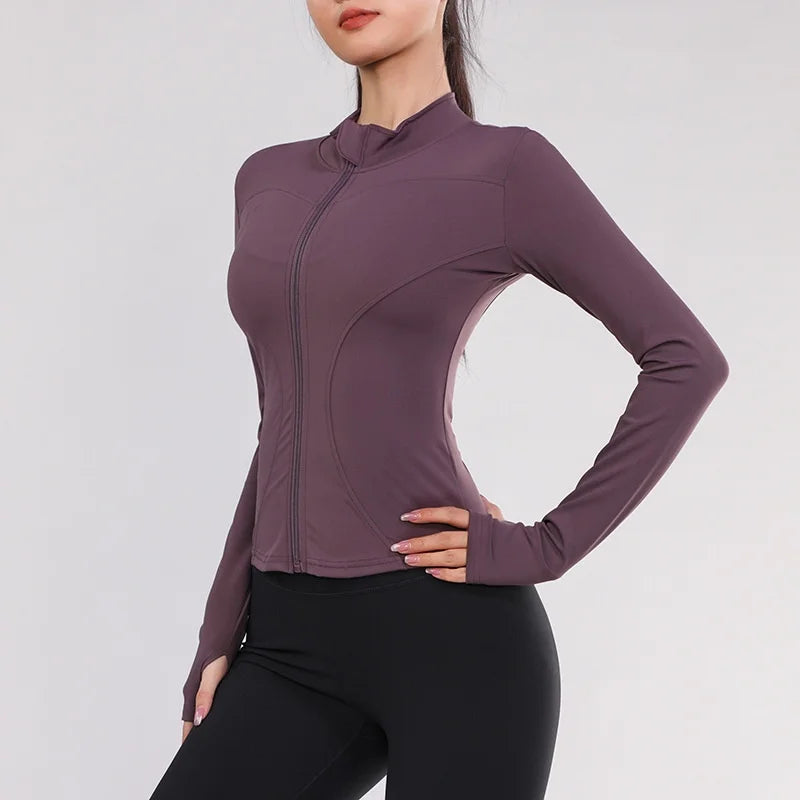 Heidi-Mode | Frauen Fitness Kleidung Einfarbig Schnell Trocknend Yoga Kleidung Hohe Elastizität Fitness Jacke Belüftet Lange Sport T-Shirt Damen Trainingsanzug