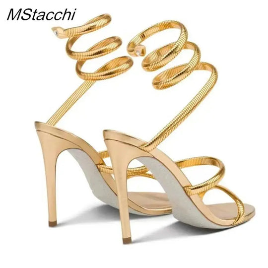 Heidi-Mode | Schlange Riemen Hohe Absatzsandalen Frauen Sommer Knöchelriemen Bankett Fest Schuhe Schmale Bänder Hohe Absätze Damen Gladiator Sandalen