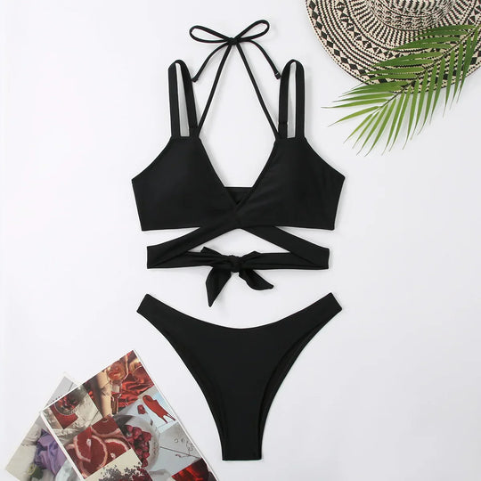 Heidi-Mode | Frauen Strap Ties Bikini Set Weiblich Solid Sexy Badebekleidung 2 Stücke Sexy Badebekleidung Strand Outfit Damen Badeanzug Push Up