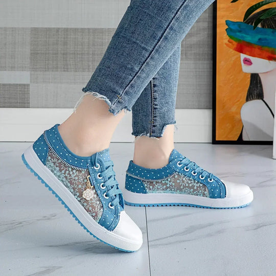 Heidi-Mode | Trendy Blaue Schnürschuhe aus Canvas für Bequeme Tägliche