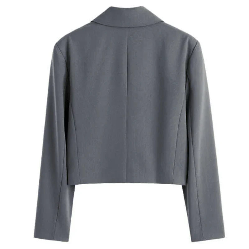 Heidi-Mode | Mode Frauen Elegant Kurz Blau Jacke Entspannt Büroarbeit Vintage Einfarbig Lange Ärmel Reverskragen Zweireiher Jacke