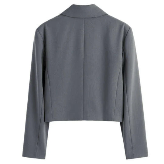 Heidi-Mode | Mode Frauen Elegant Kurz Blau Jacke Entspannt Büroarbeit Vintage Einfarbig Lange Ärmel Reverskragen Zweireiher Jacke
