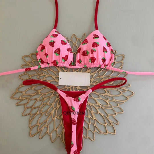 Heidi-Mode | Pink Badebekleidung Frauen Brasilianische Bikini Süße Herzprint Badeanzug Sexuelle Tanga Bikini Set Badeanzug Frauen Strandbekleidung