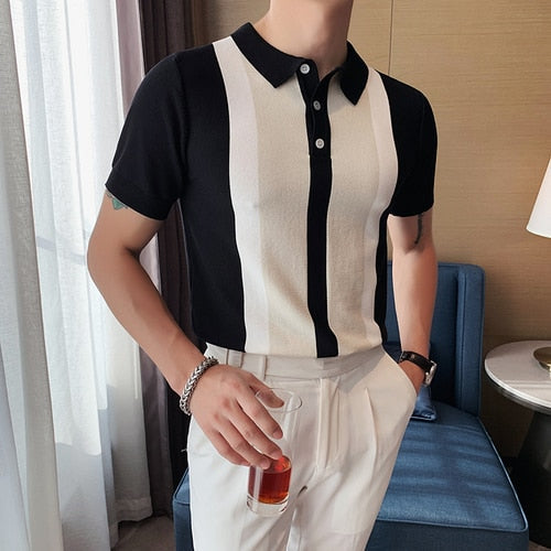 Heidi-Mode | Strick Kontraststreifen Kurzarm Polo Shirts