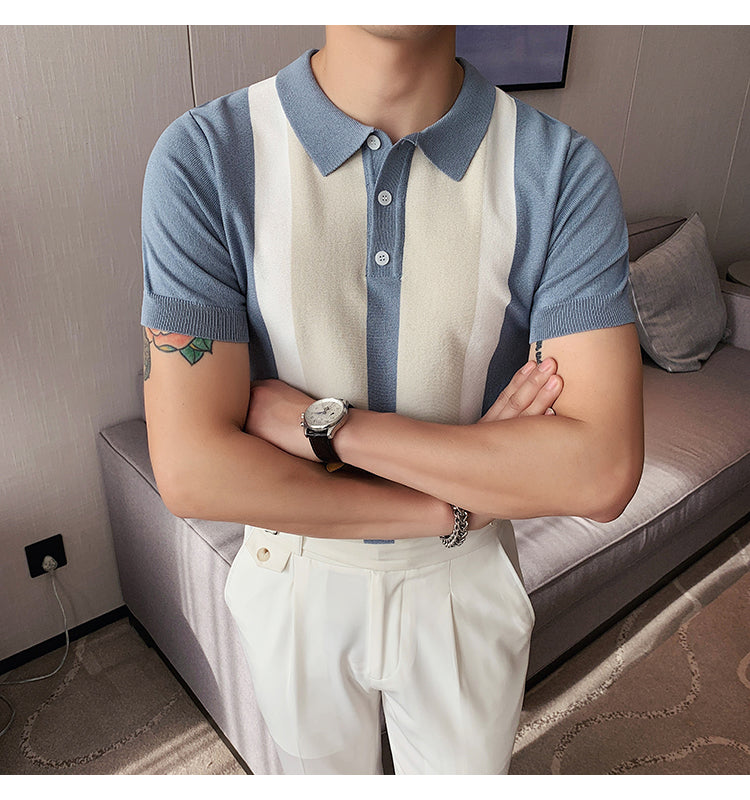 Heidi-Mode | Strick Kontraststreifen Kurzarm Polo Shirts