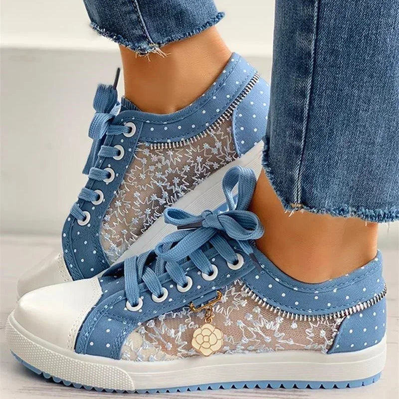Heidi-Mode | Trendy Blaue Schnürschuhe aus Canvas für Bequeme Tägliche