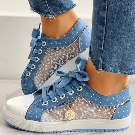 Heidi-Mode | Trendy Blaue Schnürschuhe aus Canvas für Bequeme Tägliche