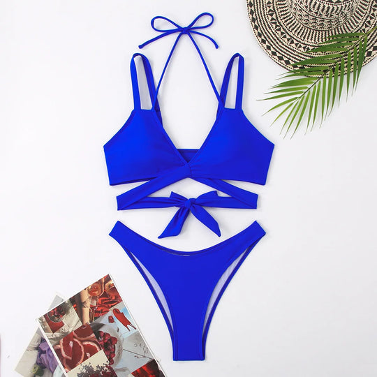 Heidi-Mode | Frauen Strap Ties Bikini Set Weiblich Solid Sexy Badebekleidung 2 Stücke Sexy Badebekleidung Strand Outfit Damen Badeanzug Push Up