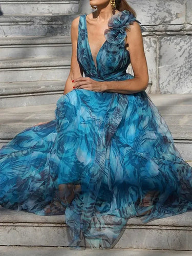 Heidi Maxi-Kleid mit raffiniertem Ausschnitt und gerüschten Trägern