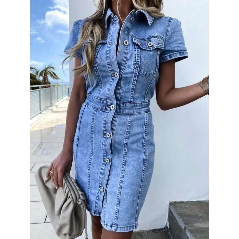 Heidi-Mode | Ulrike Einreihiges Denim-Kleid