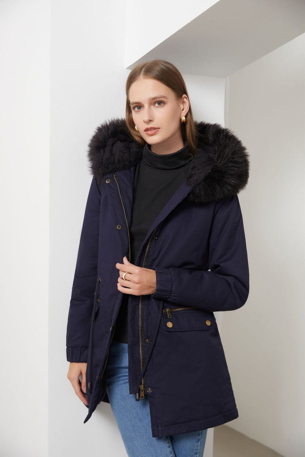Heidi-Mode | Damenjacke für Halblangen Parka mit Schickem Pelzkragen