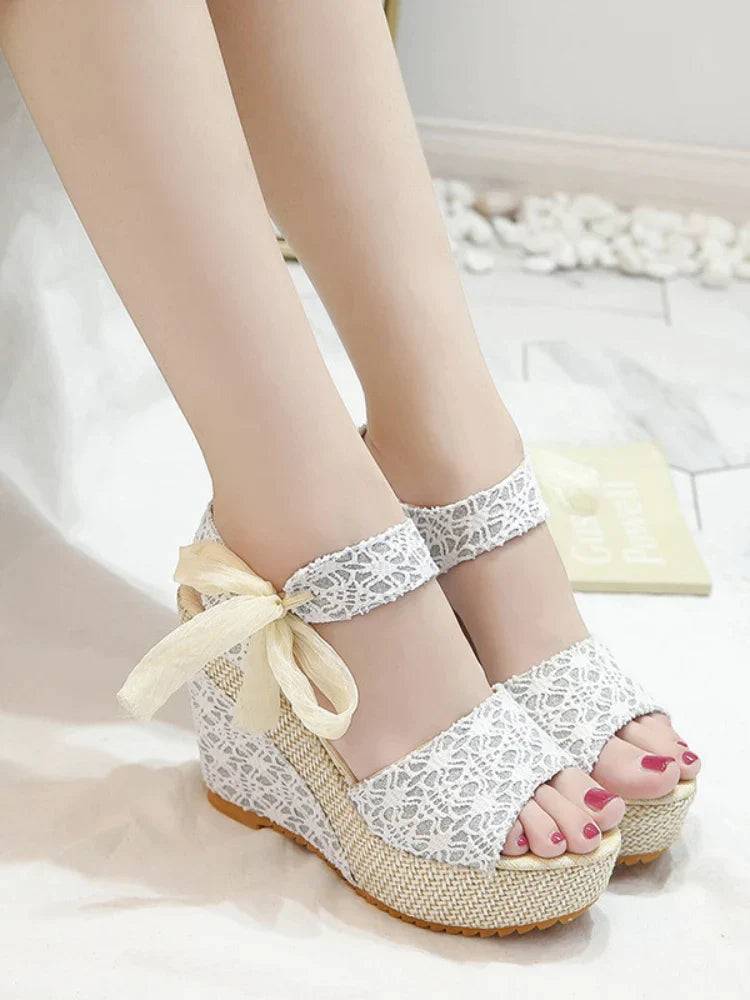 Heidi-Mode | Frauen Sandalen Schnürung Freizeit Frauen Wedges Absatz Frauen Sandalen Sommer Sandalen Fest Plattform Hohe Absätze Schuhe Frau