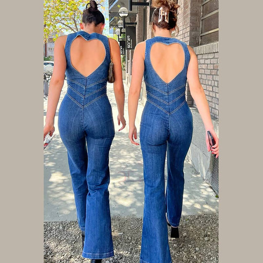 Heidi-Mode Bodycon Rückenfreier Herz Jumpsuit