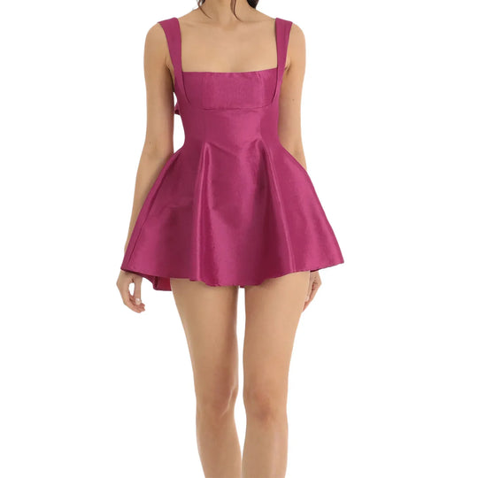 Heidi-Mode | Damen Sommer Rückenfrei Große Schleifen Träger A-Linie Kleid Süß Einfarbig Ärmellos Rechteckiger Ausschnitt Kurze Kleider für Fest Cocktail Prom